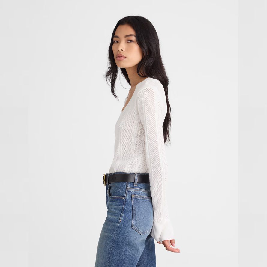 womens madewell la firma de punto de encaje de punto suéter blanco
