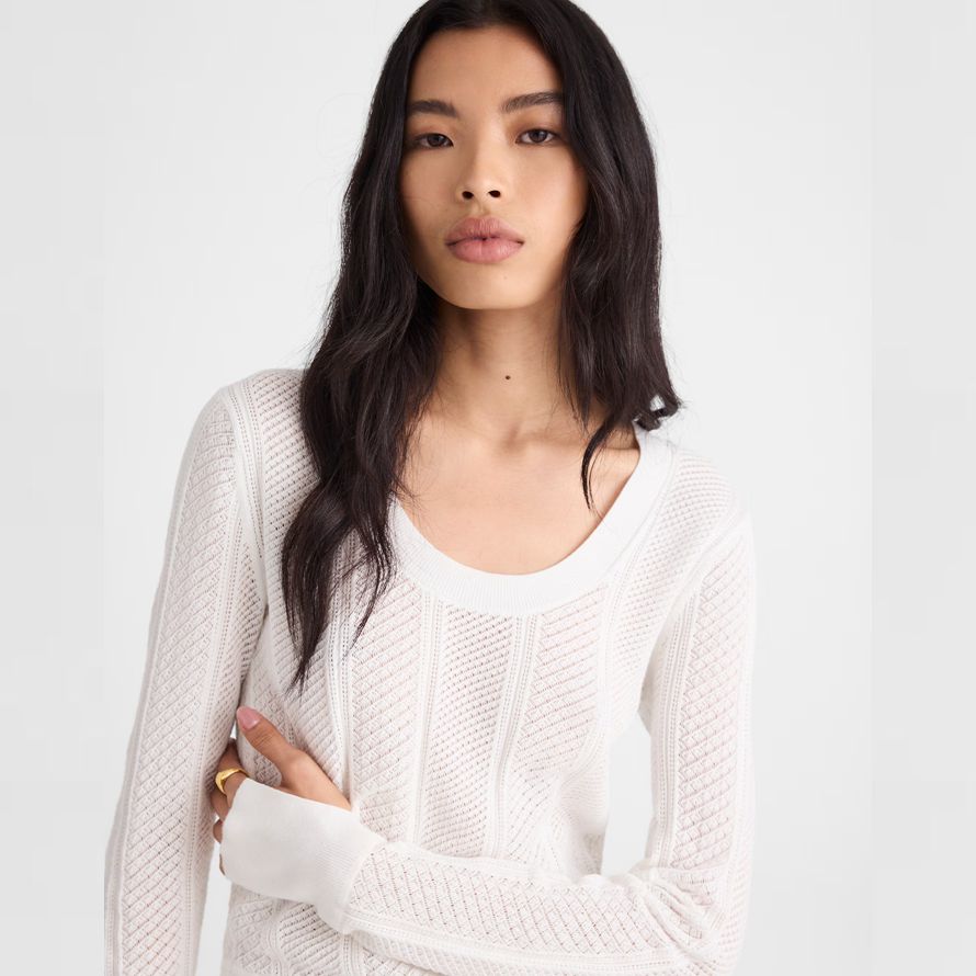 womens madewell la firma de punto de encaje de punto suéter blanco