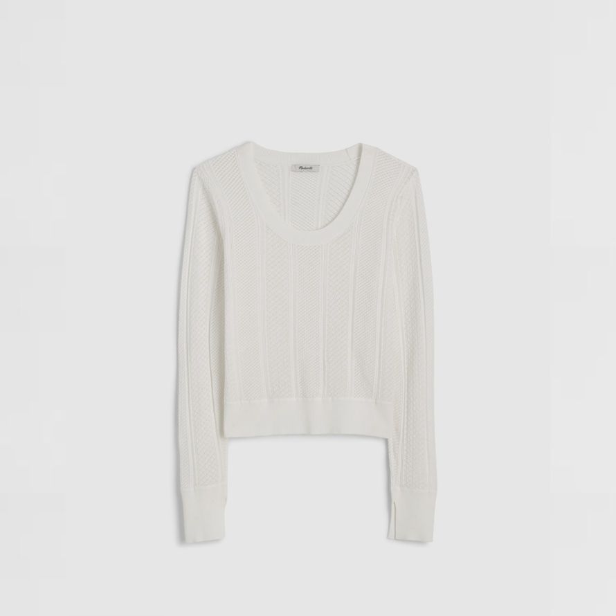 womens madewell la firma de punto de encaje de punto suéter blanco