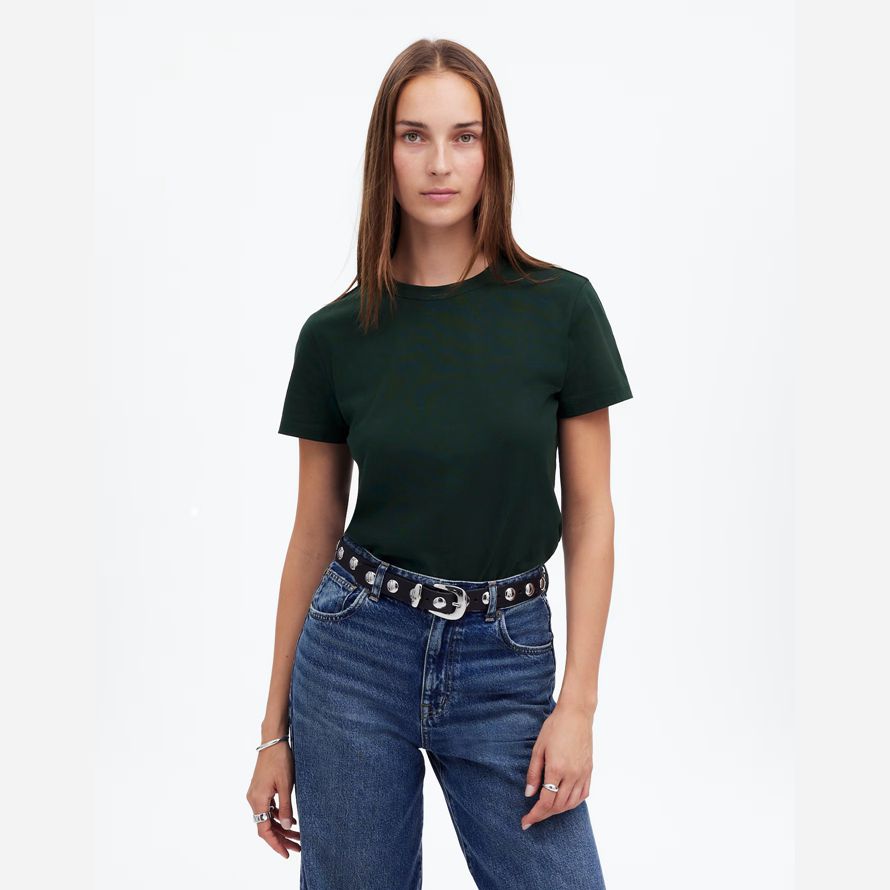 madewell algodón perfecto con cuello redondo para mujer camisetas de color verde oscuro