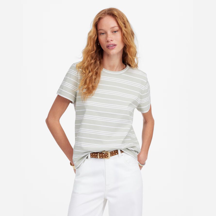 blanco verde womens madewell algodón perfecto cuello redondo camisetas