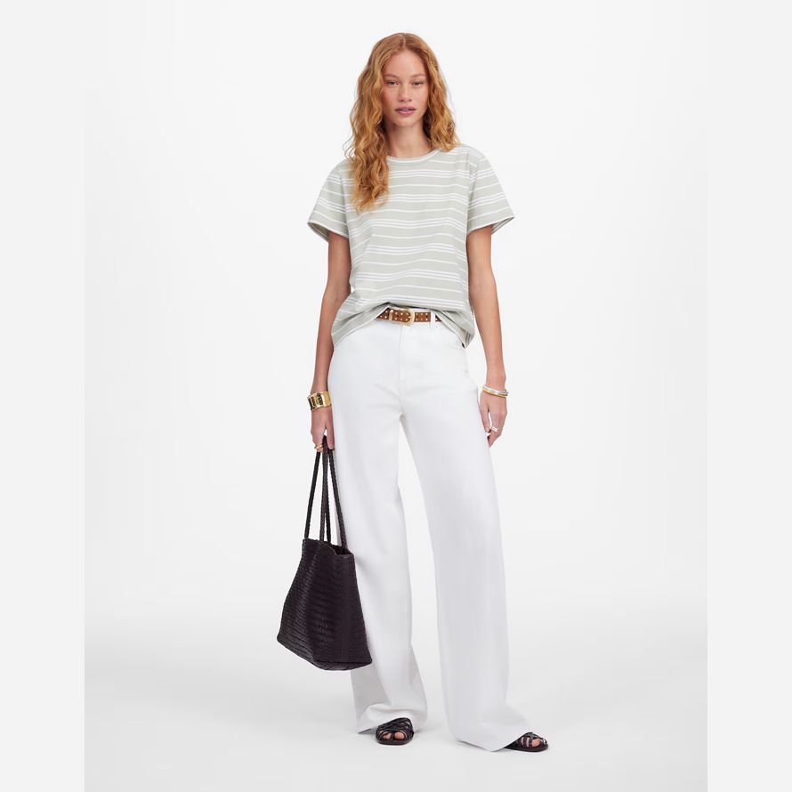 blanco verde womens madewell algodón perfecto cuello redondo camisetas