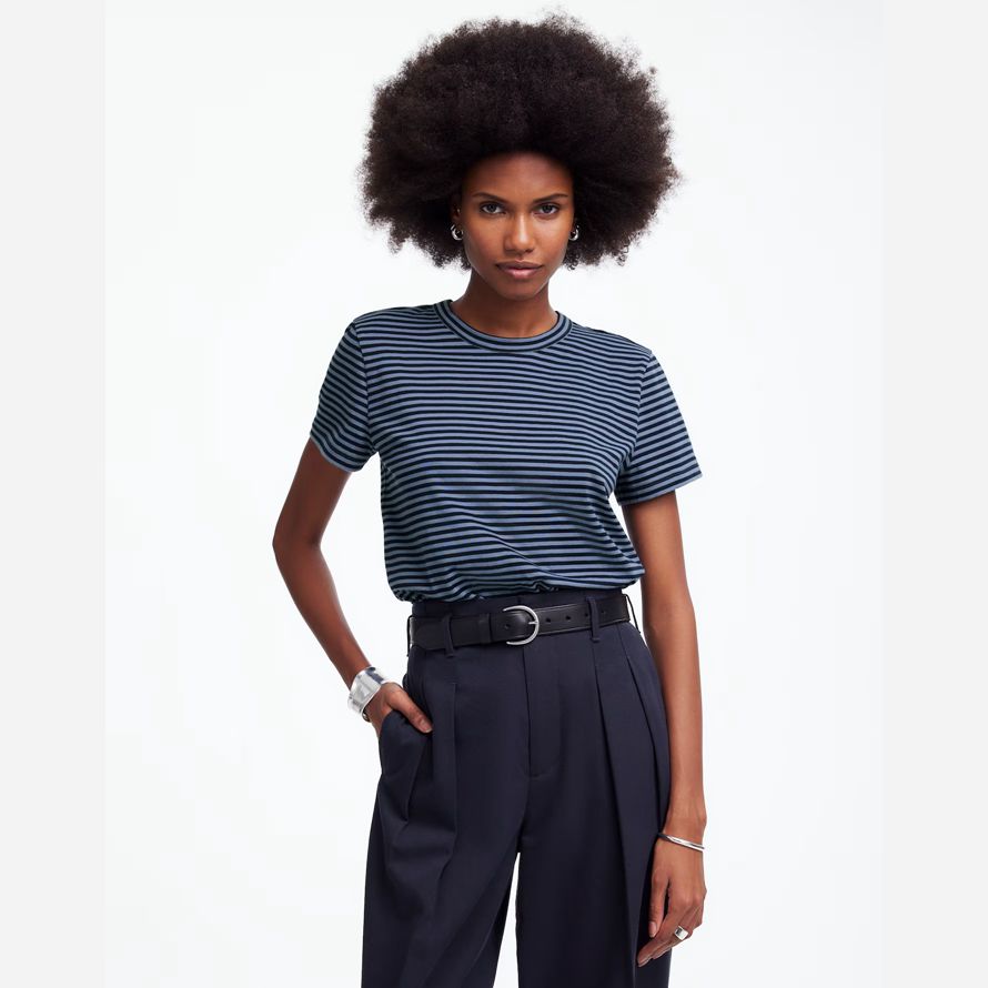 madewell algodón perfecto con cuello redondo para mujer camisetas azul marina de guerra