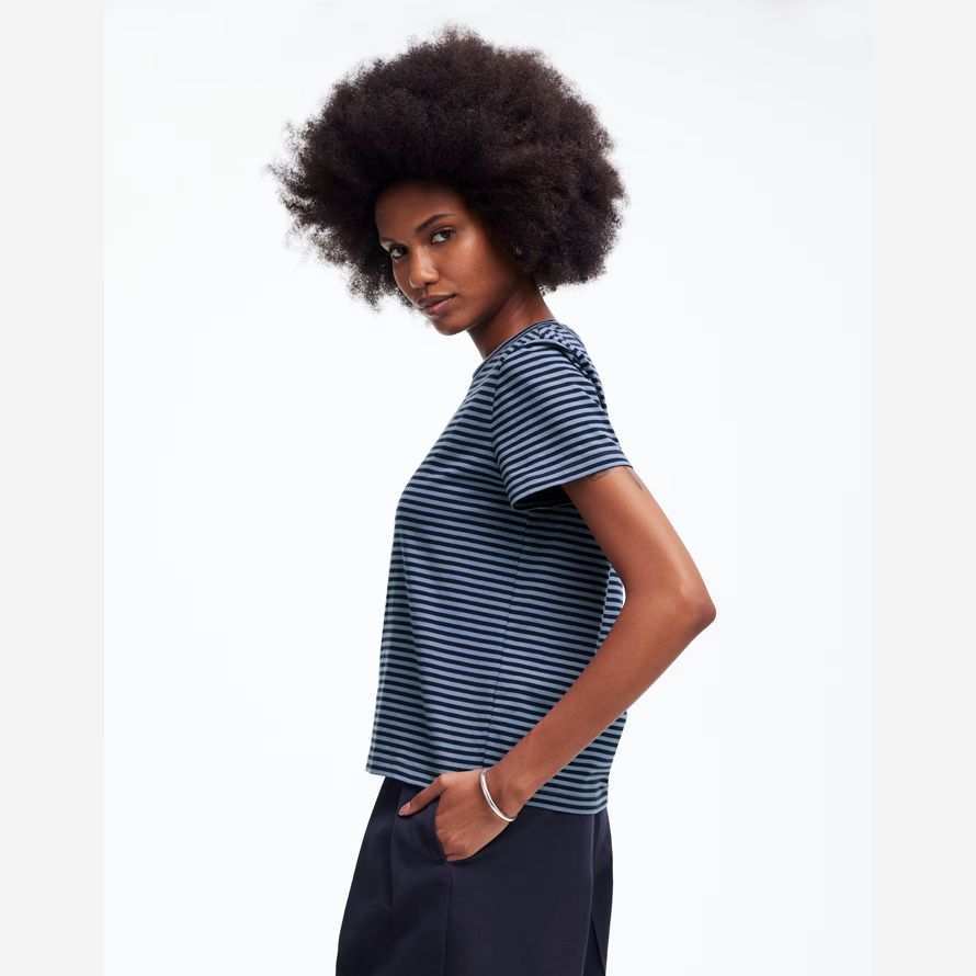 madewell algodón perfecto con cuello redondo para mujer camisetas azul marina de guerra