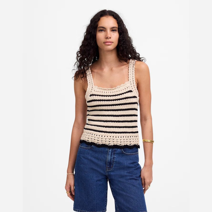 beige negro para mujer de madewell de ganchillo de punto de algodón suéter tanque