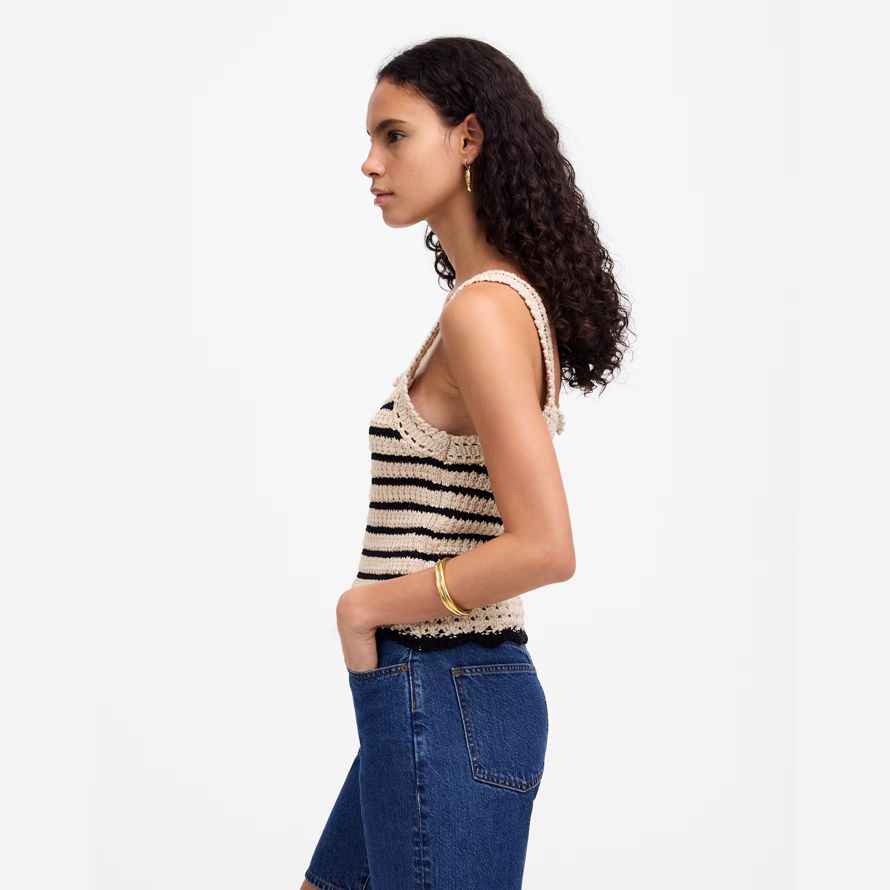 beige negro para mujer de madewell de ganchillo de punto de algodón suéter tanque