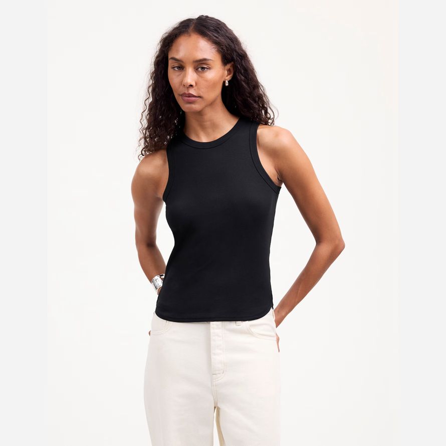 black womens madewell regenerativa de algodón acanalado corte tanque