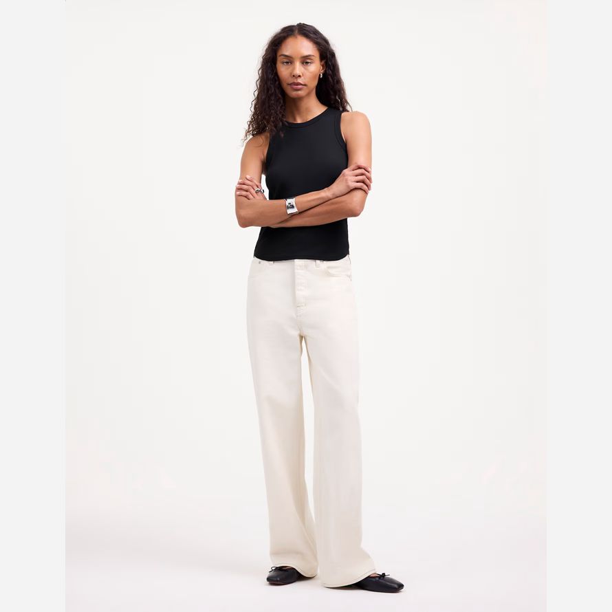 black womens madewell regenerativa de algodón acanalado corte tanque