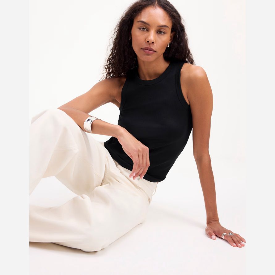 black womens madewell regenerativa de algodón acanalado corte tanque
