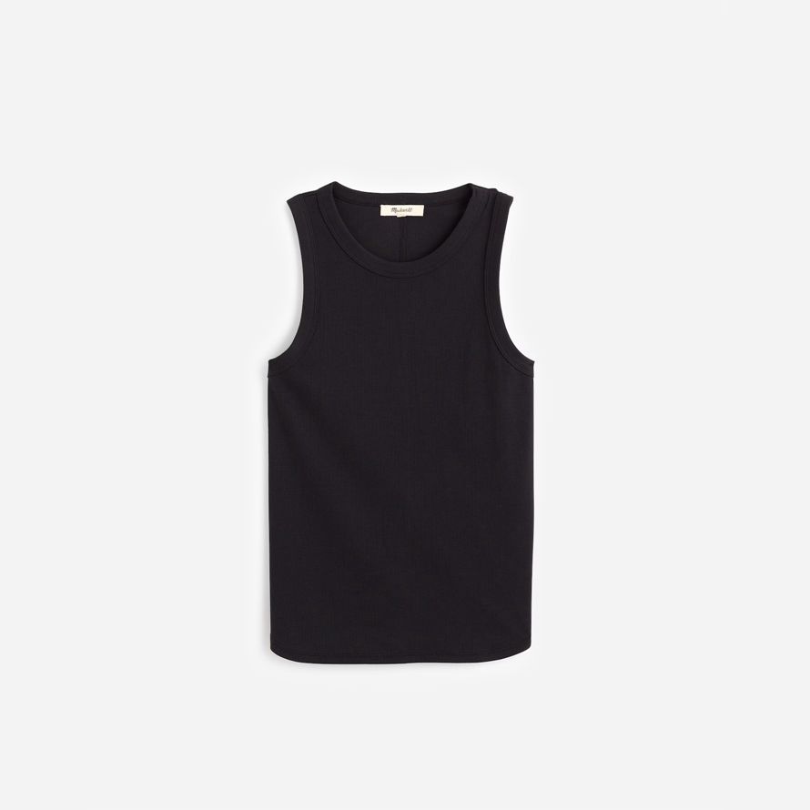 black womens madewell regenerativa de algodón acanalado corte tanque