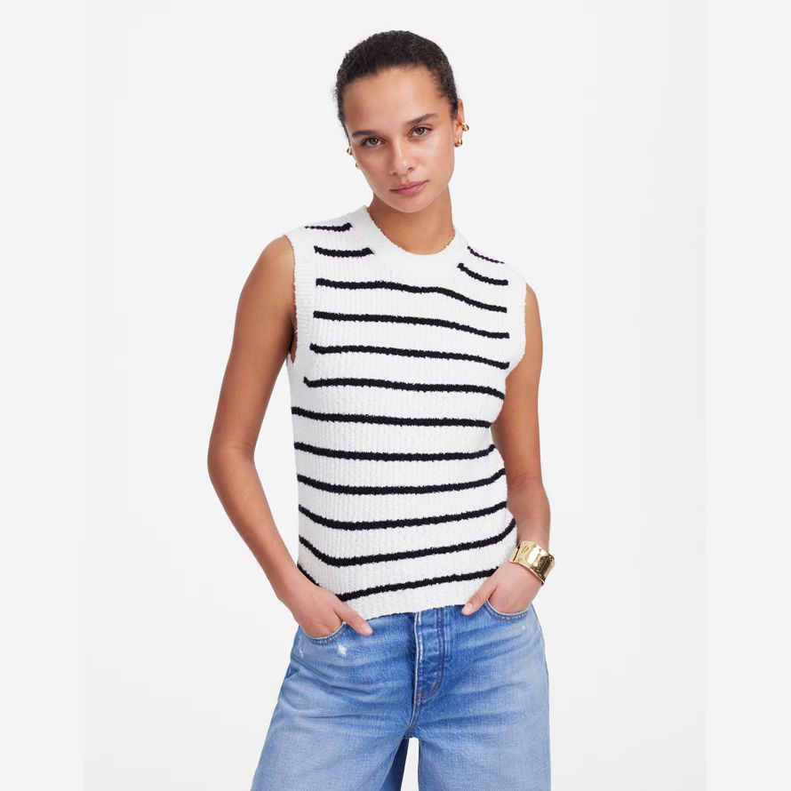blanco negro para mujer de madewell boucl�suéter tanque