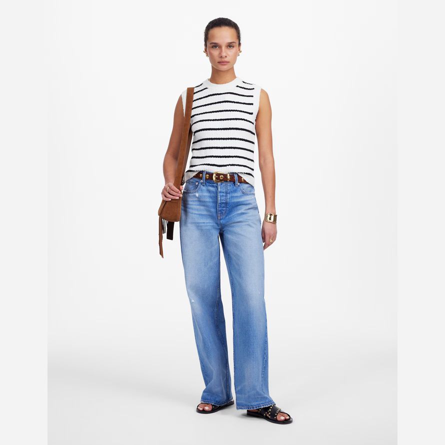 blanco negro para mujer de madewell boucl�suéter tanque