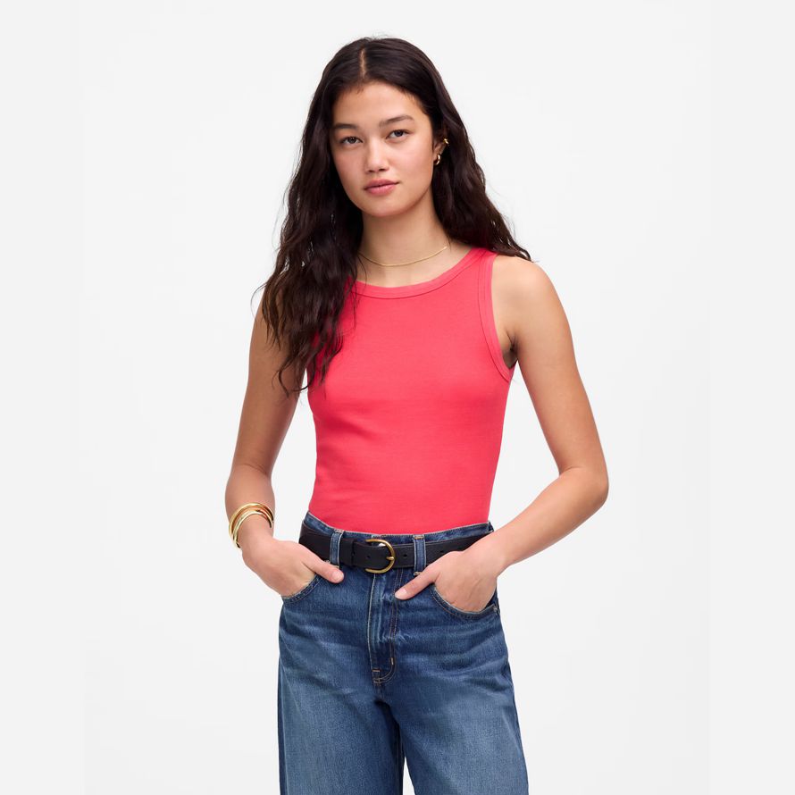 madewell regenerativa de algodón esencial de cuello alto womens tanque rojo
