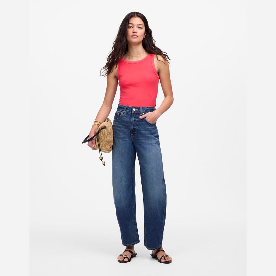 madewell regenerativa de algodón esencial de cuello alto womens tanque rojo