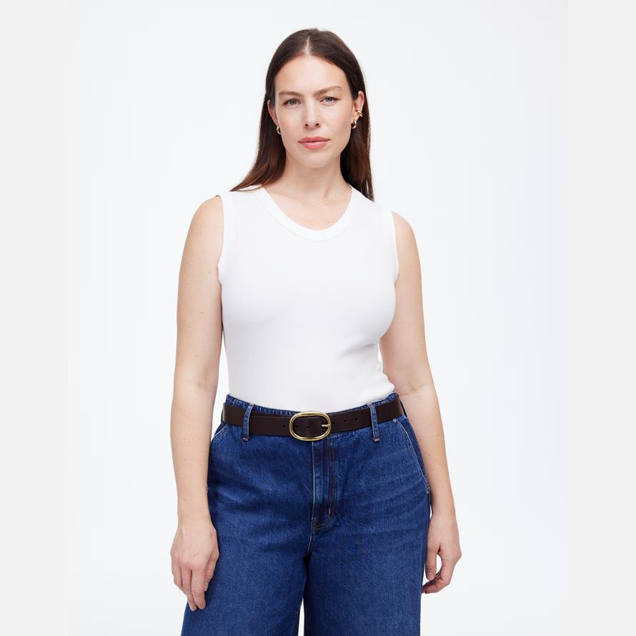 blanco madewell regenerativa de algodón acanalado de alta v-cuello de la mujer del tanque