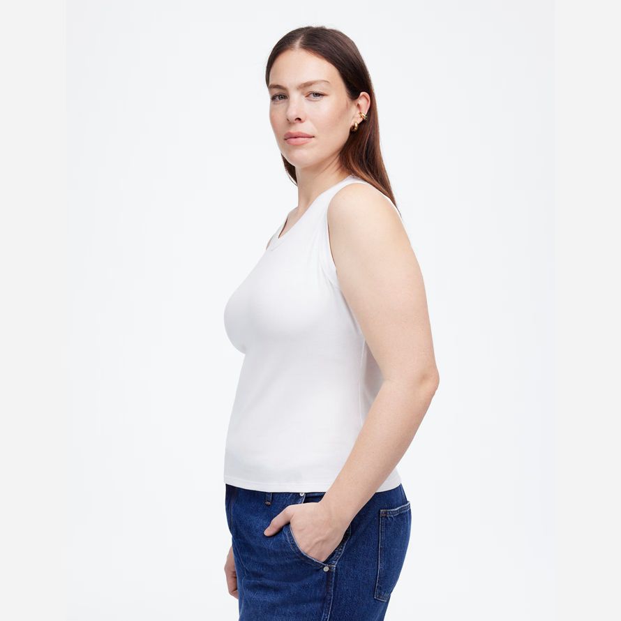 blanco madewell regenerativa de algodón acanalado de alta v-cuello de la mujer del tanque