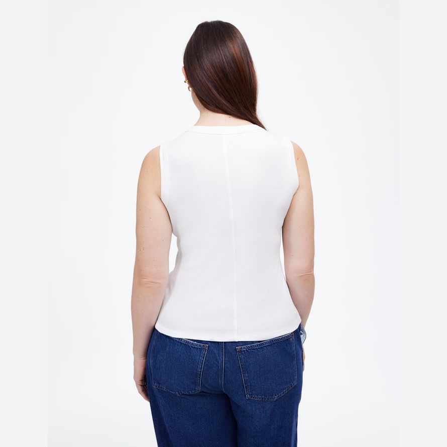 blanco madewell regenerativa de algodón acanalado de alta v-cuello de la mujer del tanque