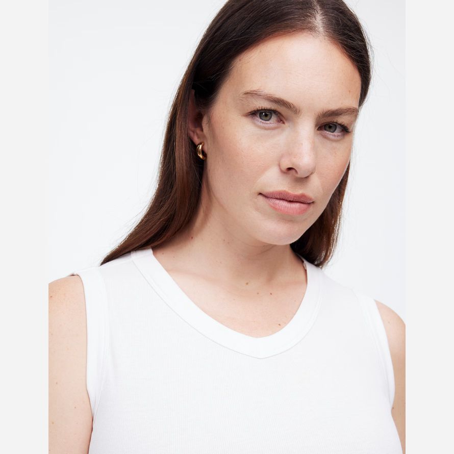 blanco madewell regenerativa de algodón acanalado de alta v-cuello de la mujer del tanque