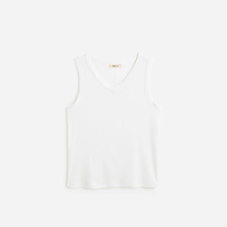 blanco madewell regenerativa de algodón acanalado de alta v-cuello de la mujer del tanque