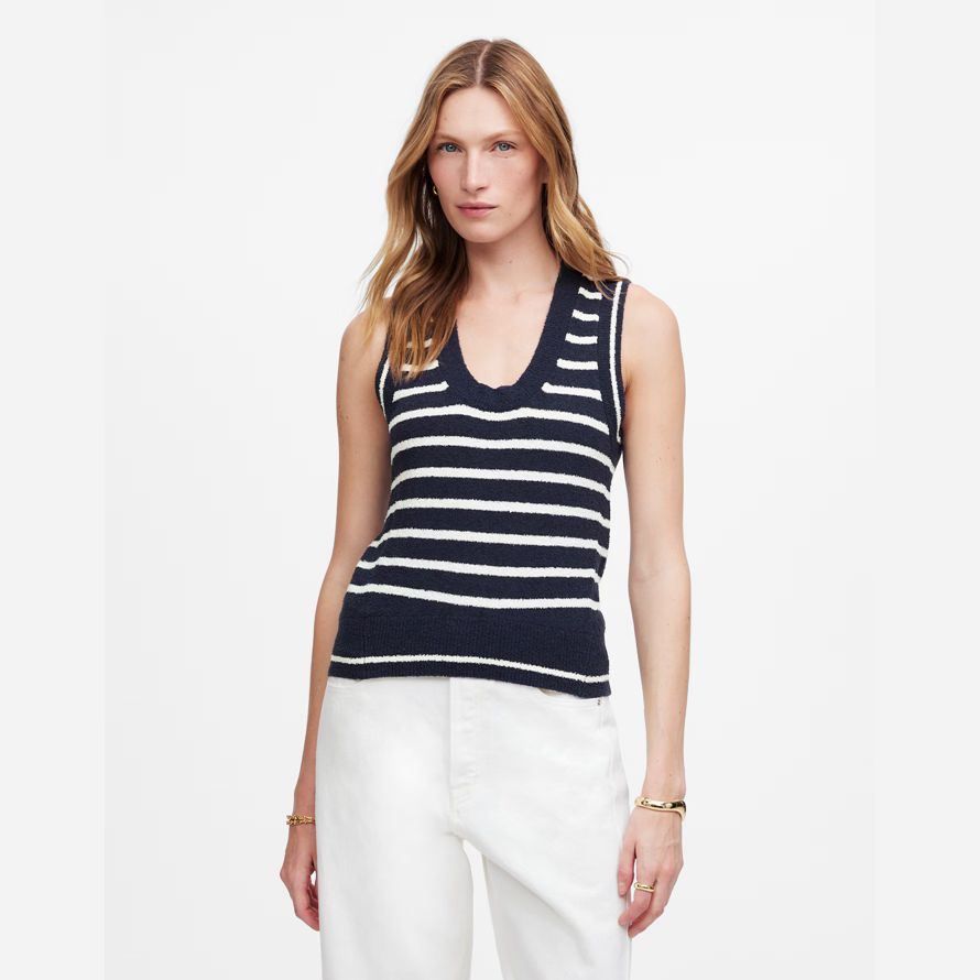 azul marino blanco para mujer de madewell boucl�suéter tanque