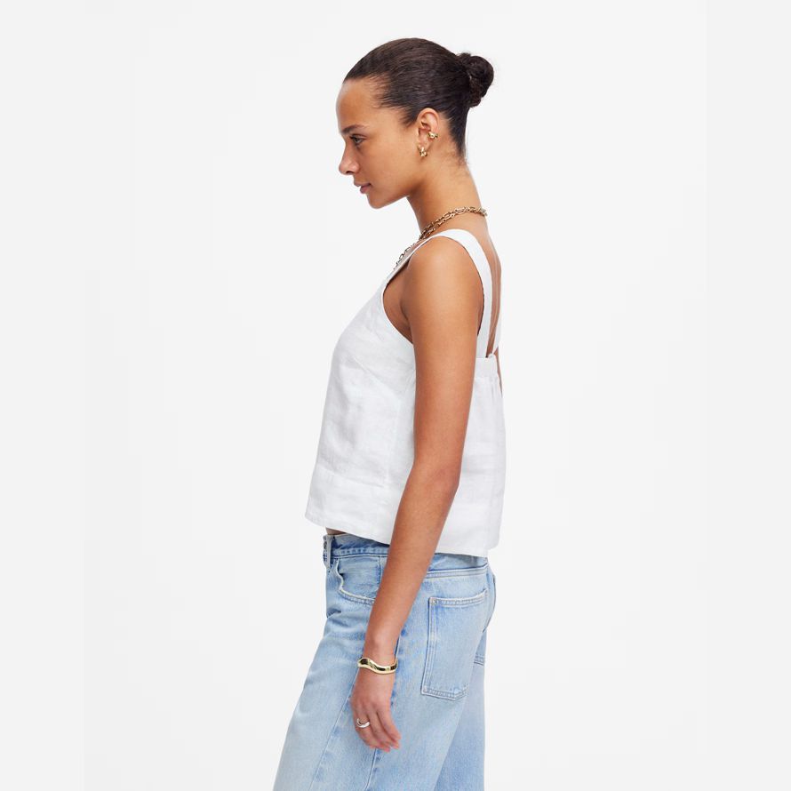 womens madewell contraste de puntada squareneck top blanco