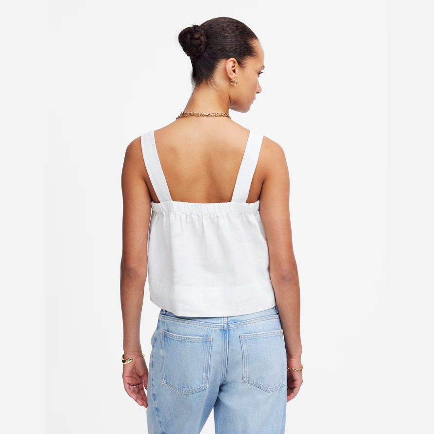 womens madewell contraste de puntada squareneck top blanco