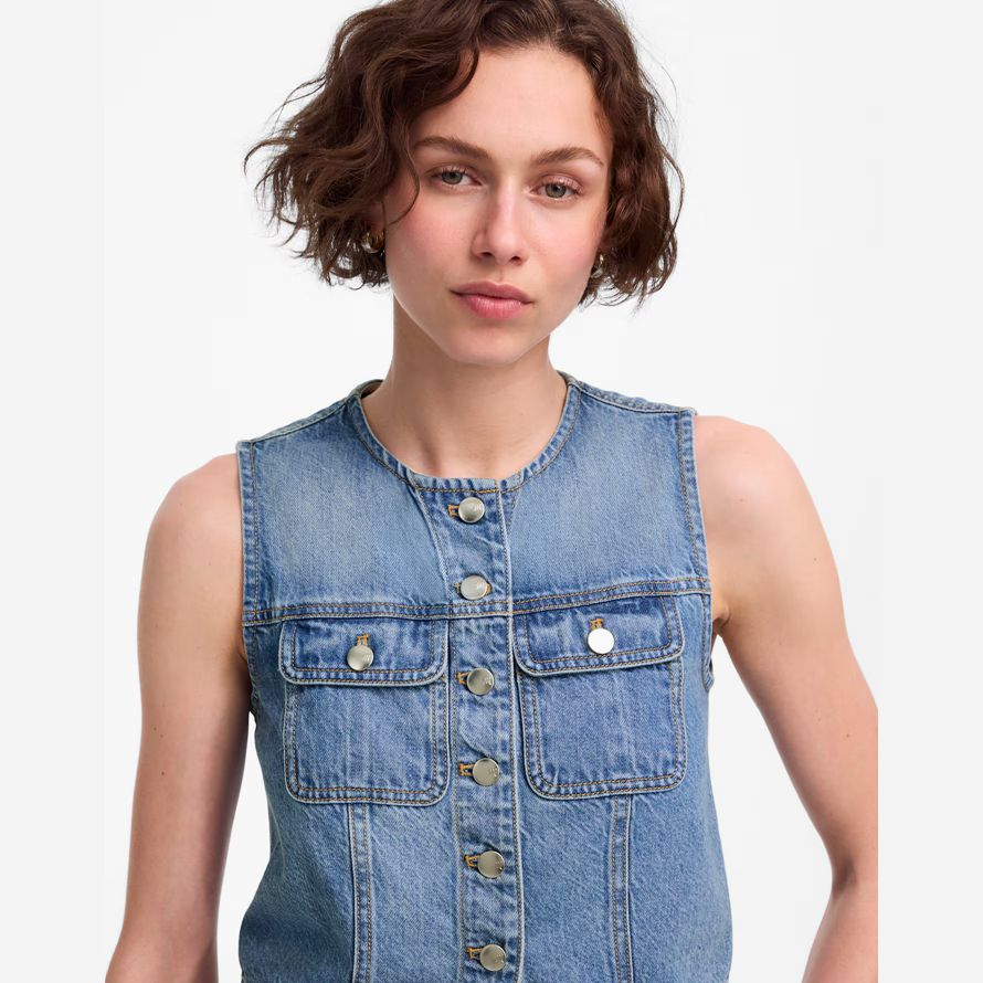 azul mujeres madewell recortada aireado denim chaleco