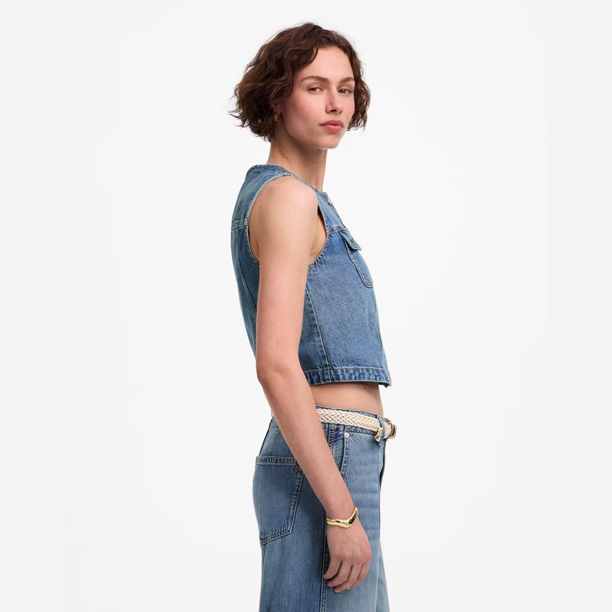 azul mujeres madewell recortada aireado denim chaleco