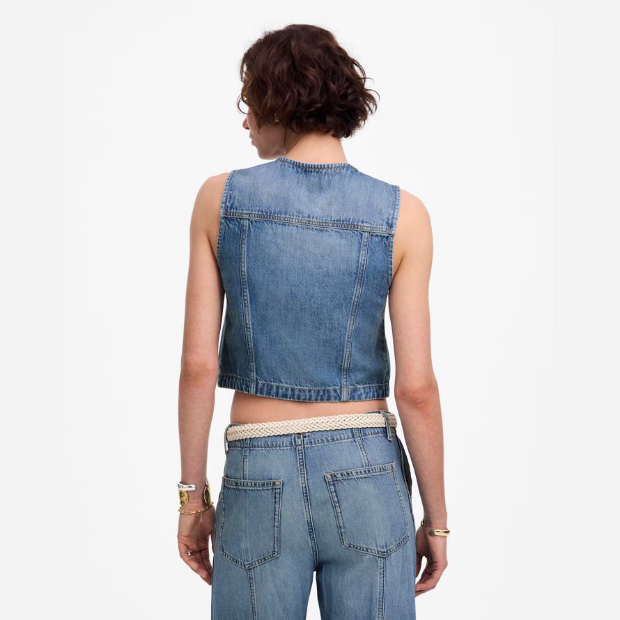 azul mujeres madewell recortada aireado denim chaleco