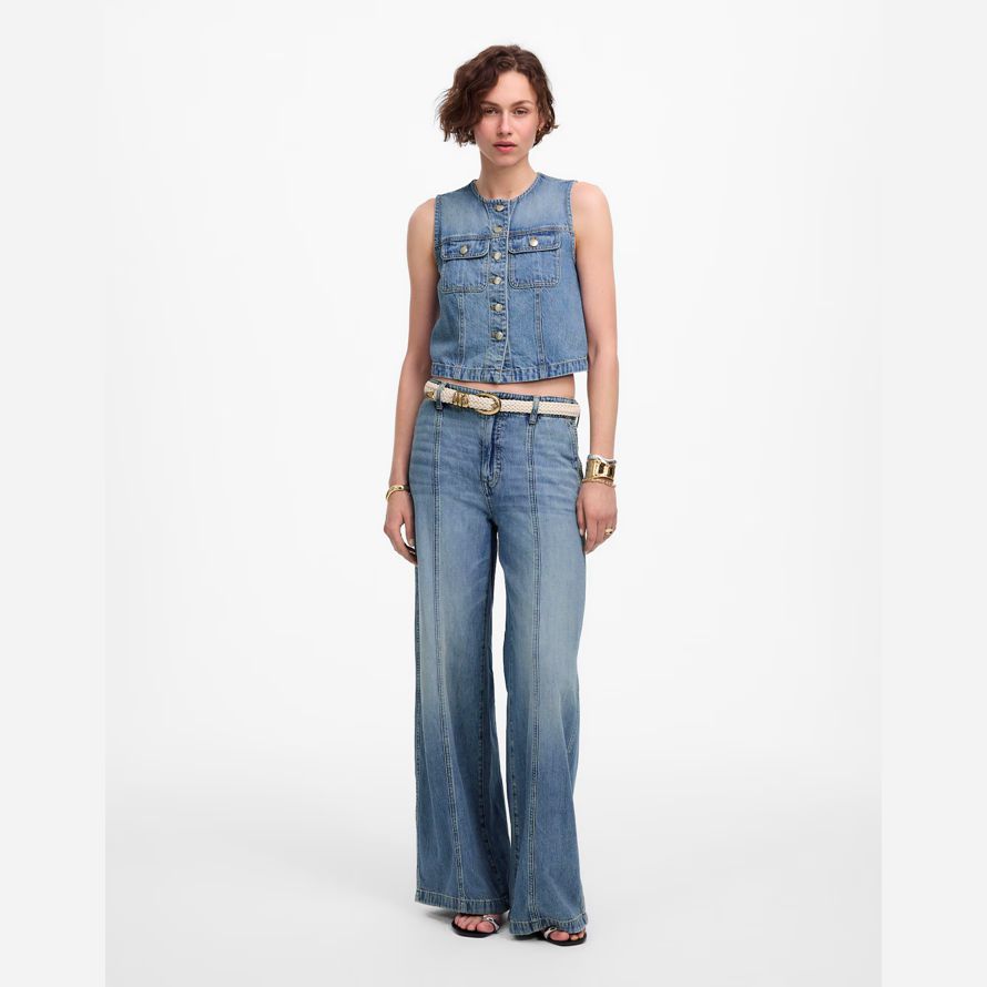 azul mujeres madewell recortada aireado denim chaleco