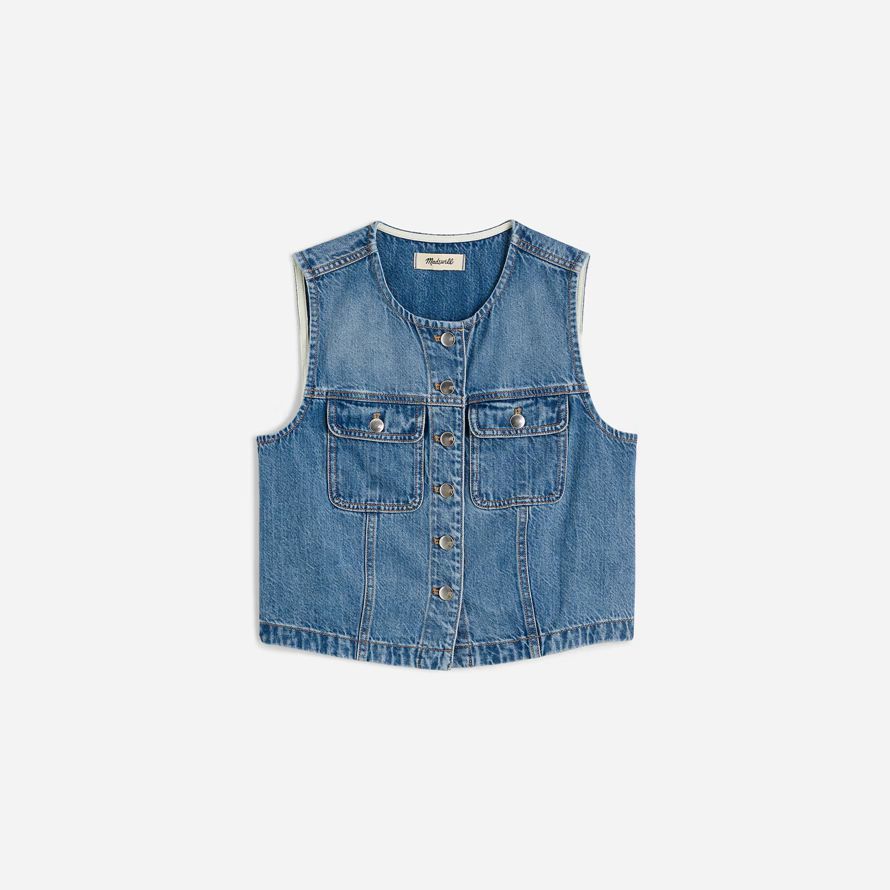 azul mujeres madewell recortada aireado denim chaleco
